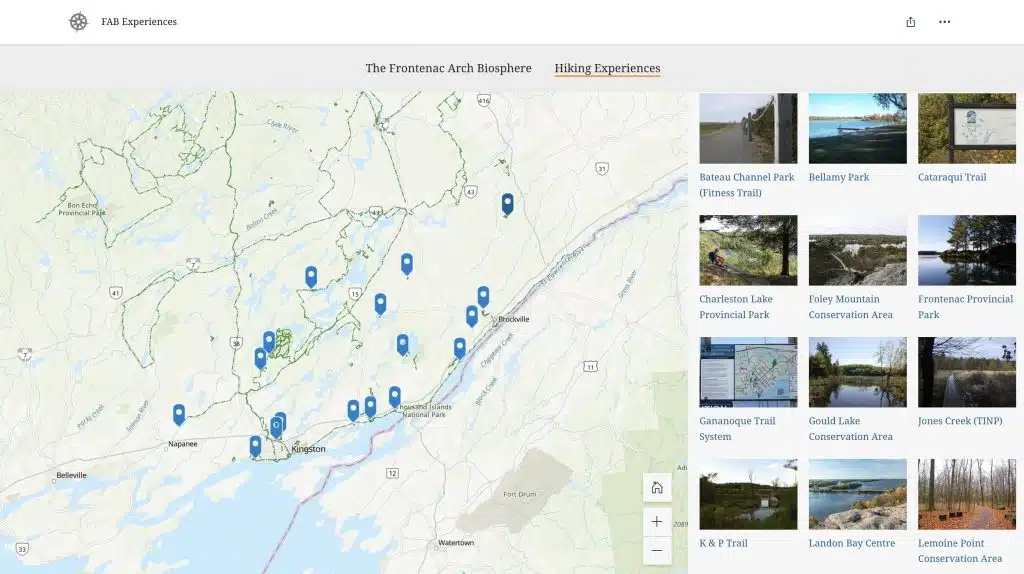 Paddling and Hiking in Ontario Map. FABExperiences Platform interactive map.  