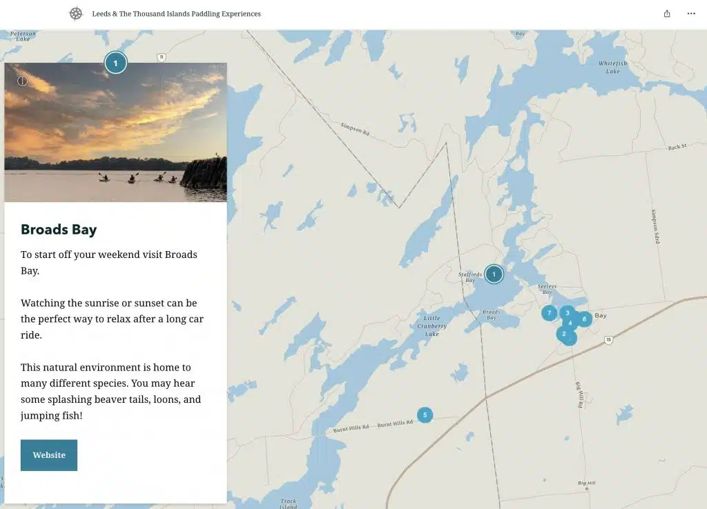 Paddling and Hiking in Ontario FABExperiences Platform interactive map.  
