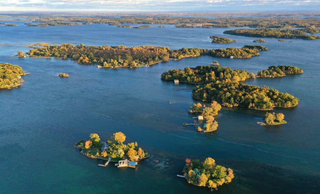 FAB Conservation Organizations in the Frontenac Arch Biosphere. Aerial shot 1000 islands.